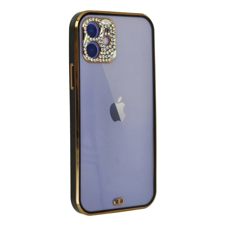 Mey İthalat®  iPhone 12 Kılıf Liva Taşlı Silikon - Siyah