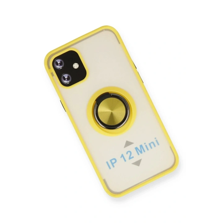 Mey İthalat®  iPhone 12 Kılıf Montreal Yüzüklü Silikon Kapak - Sarı