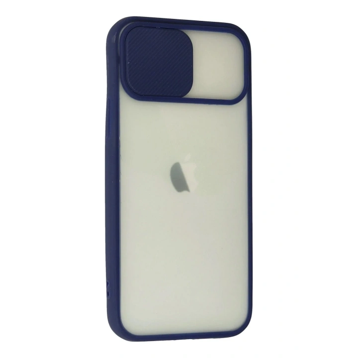 Mey İthalat®  iPhone 12 Kılıf Palm Buzlu Kamera Sürgülü Silikon - Lacivert