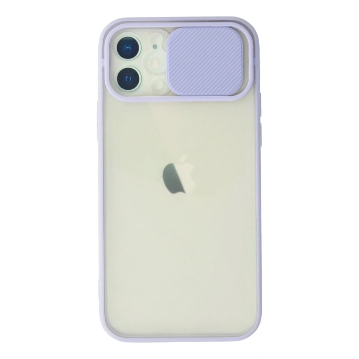 Mey İthalat®  iPhone 12 Kılıf Palm Buzlu Kamera Sürgülü Silikon - Lila