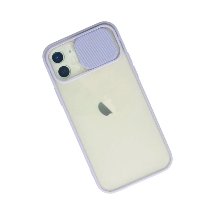 Mey İthalat®  iPhone 12 Kılıf Palm Buzlu Kamera Sürgülü Silikon - Lila