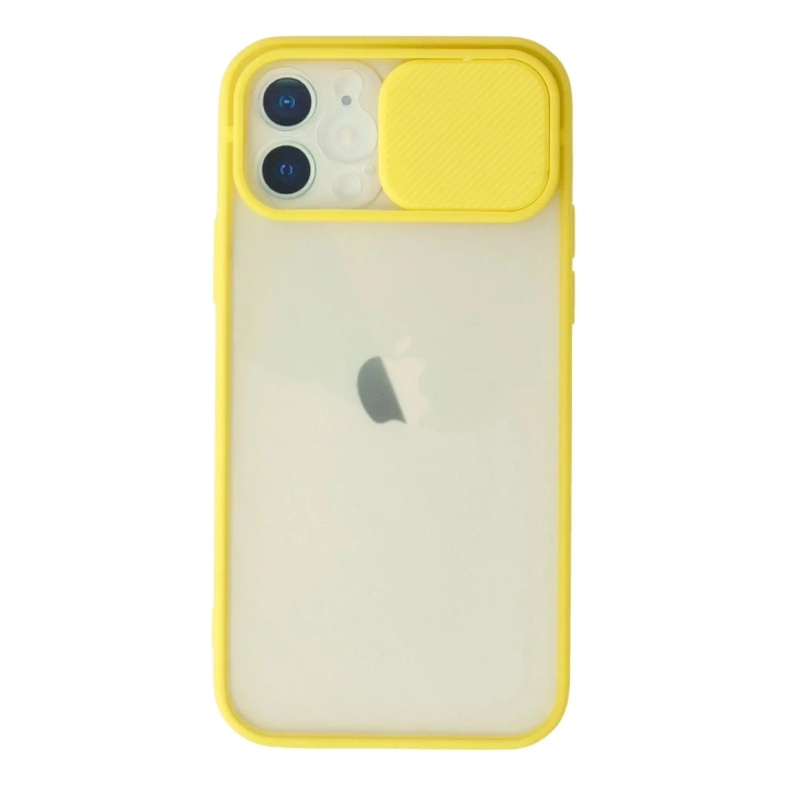 Mey İthalat®  iPhone 12 Kılıf Palm Buzlu Kamera Sürgülü Silikon - Sarı