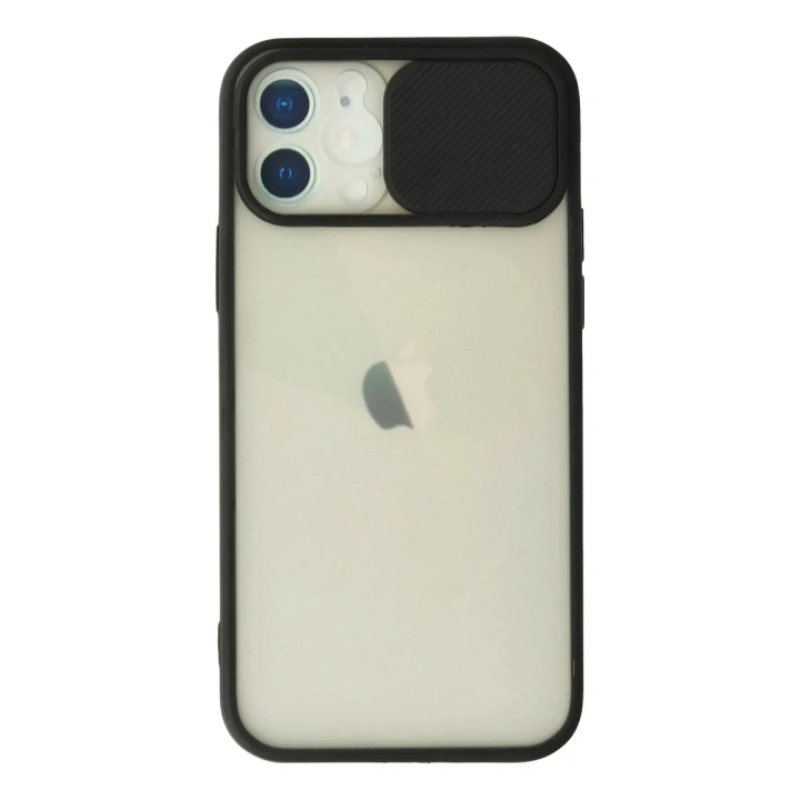 Mey İthalat®  iPhone 12 Kılıf Palm Buzlu Kamera Sürgülü Silikon - Siyah