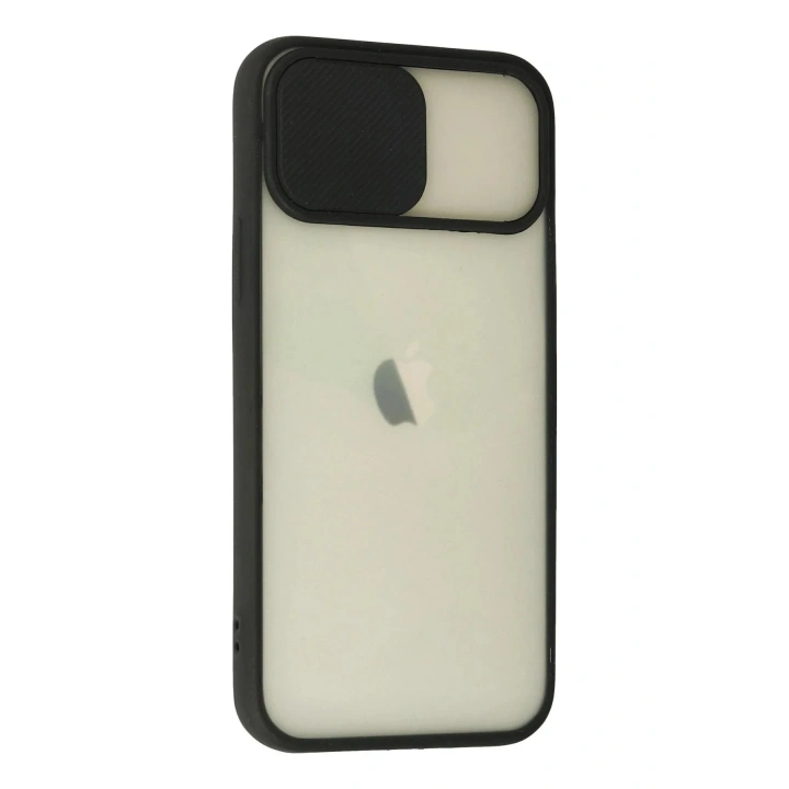 Mey İthalat®  iPhone 12 Kılıf Palm Buzlu Kamera Sürgülü Silikon - Siyah