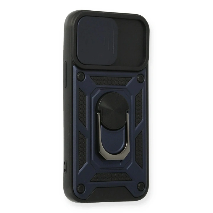 Mey İthalat®  iPhone 12 Kılıf Pars Lens Yüzüklü Silikon - Lacivert
