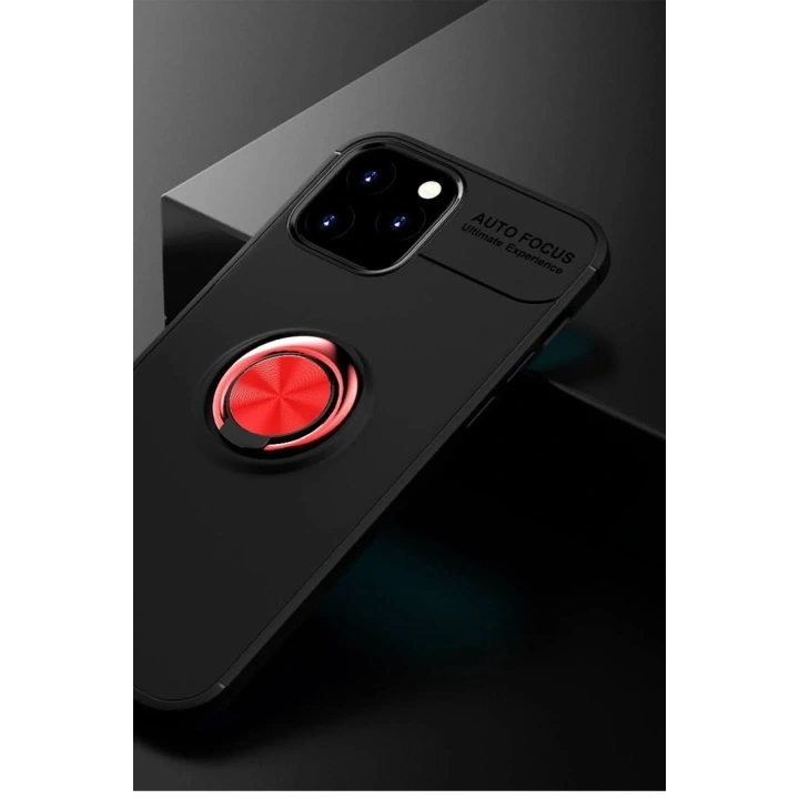 Mey İthalat®  iPhone 12 Kılıf Range Yüzüklü Silikon - Siyah-Kırmızı