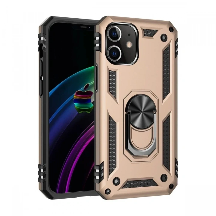 Mey İthalat®  iPhone 12 Kılıf Sofya Yüzüklü Silikon Kapak - Gold