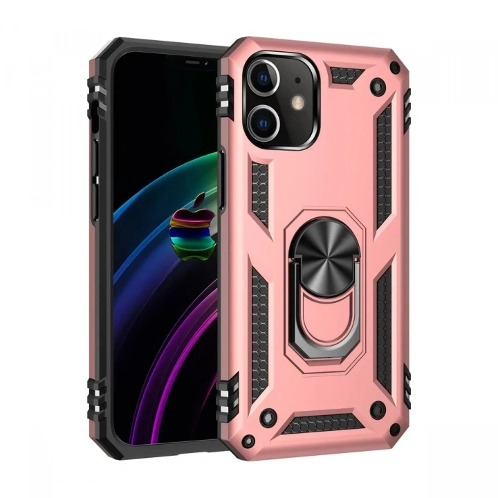Mey İthalat®  iPhone 12 Kılıf Sofya Yüzüklü Silikon Kapak - Rose