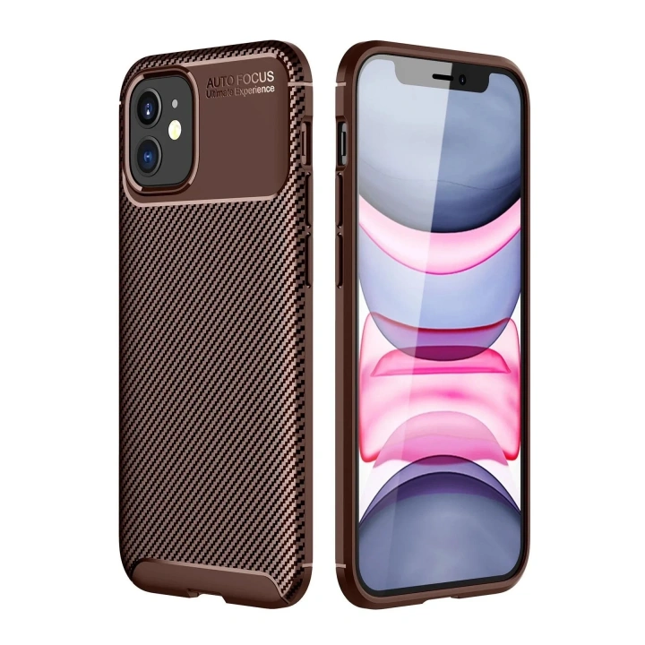 Mey İthalat®  iPhone 12 Mini Kılıf Auto Focus Karbon Kapak - Kahverengi