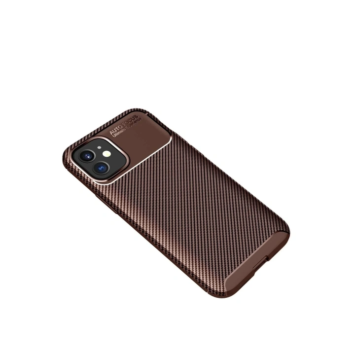 Mey İthalat®  iPhone 12 Mini Kılıf Auto Focus Karbon Kapak - Kahverengi