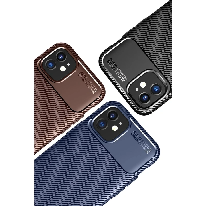 Mey İthalat®  iPhone 12 Mini Kılıf Auto Focus Karbon Kapak - Kahverengi