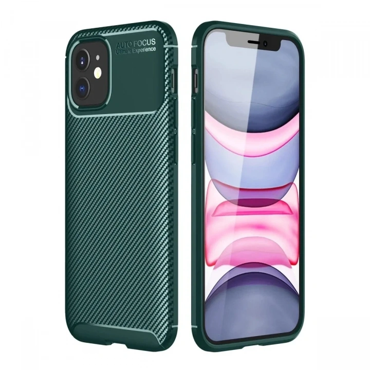 Mey İthalat®  iPhone 12 Mini Kılıf Auto Focus Karbon Kapak - Yeşil