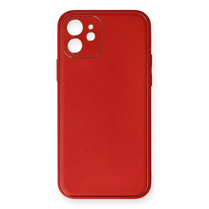 Mey İthalat®  iPhone 12 Mini Kılıf Coco Deri Silikon Kapak - Kırmızı