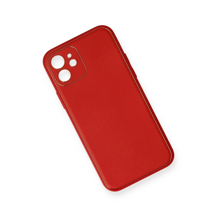 Mey İthalat®  iPhone 12 Mini Kılıf Coco Deri Silikon Kapak - Kırmızı