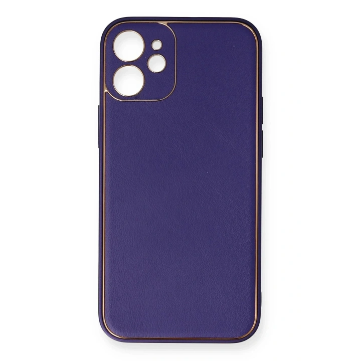 Mey İthalat®  iPhone 12 Mini Kılıf Coco Deri Silikon Kapak - Mor