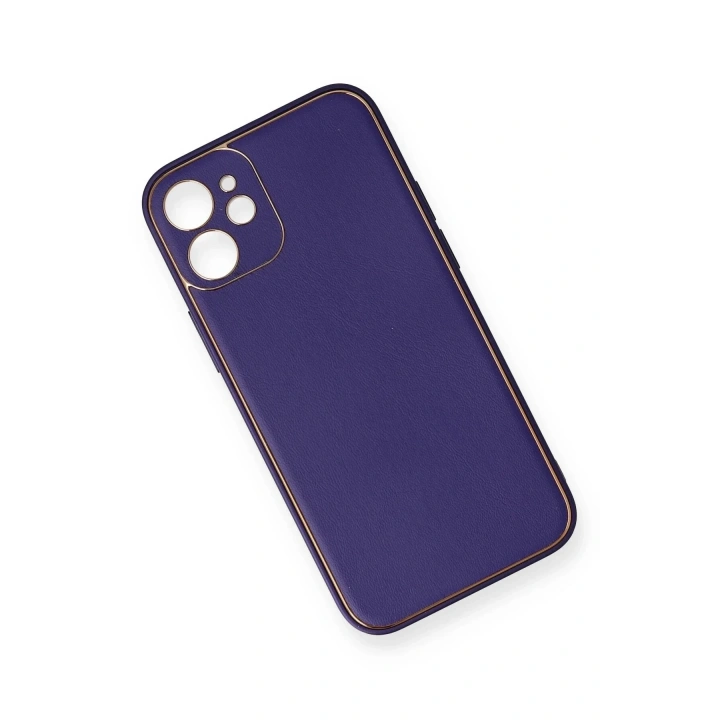 Mey İthalat®  iPhone 12 Mini Kılıf Coco Deri Silikon Kapak - Mor