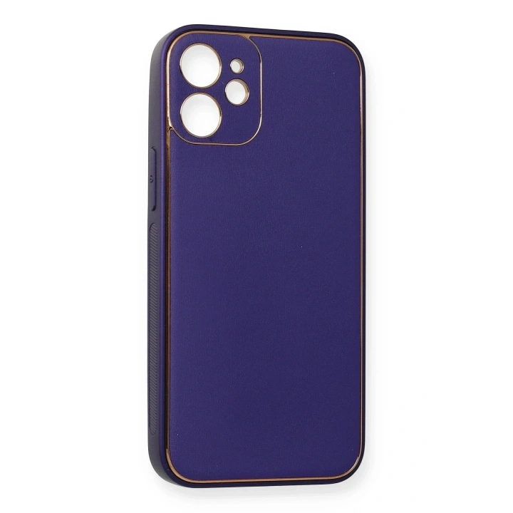 Mey İthalat®  iPhone 12 Mini Kılıf Coco Deri Silikon Kapak - Mor