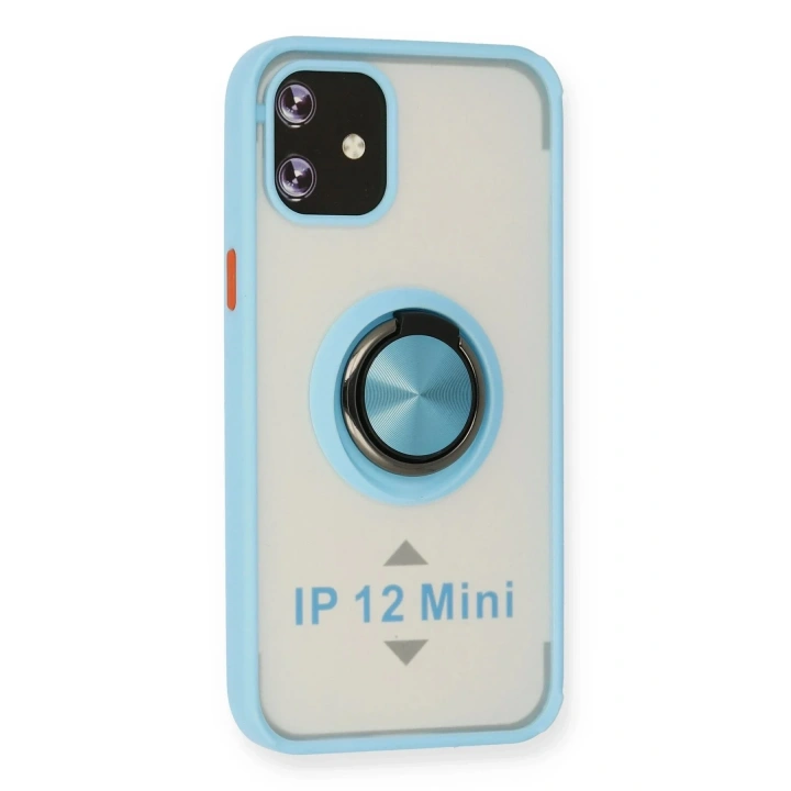 Mey İthalat®  iPhone 12 Mini Kılıf Montreal Yüzüklü Silikon Kapak - Buz Mavi