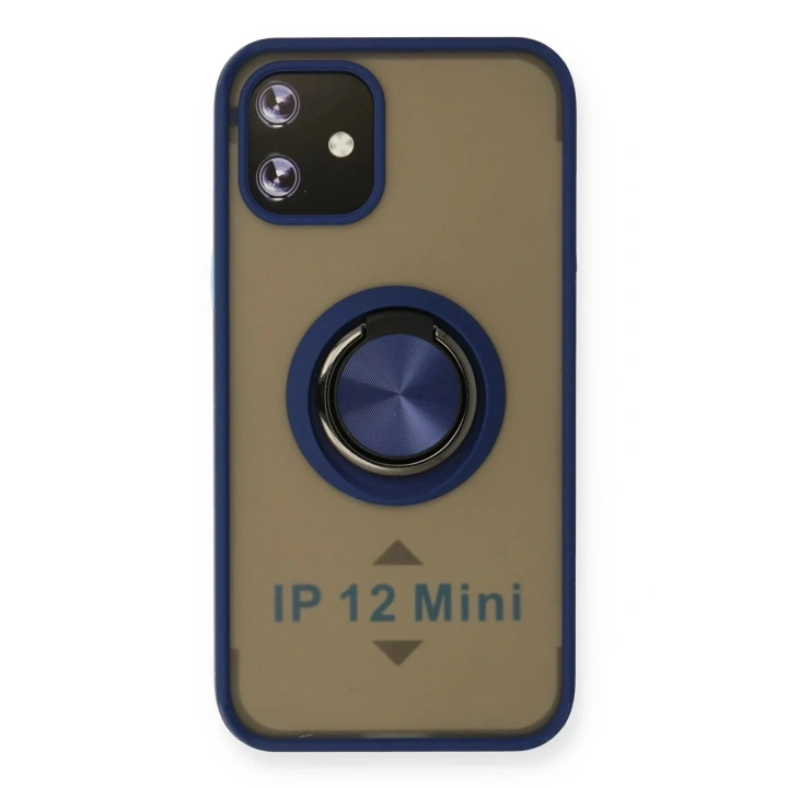 Mey İthalat®  iPhone 12 Mini Kılıf Montreal Yüzüklü Silikon Kapak - Lacivert