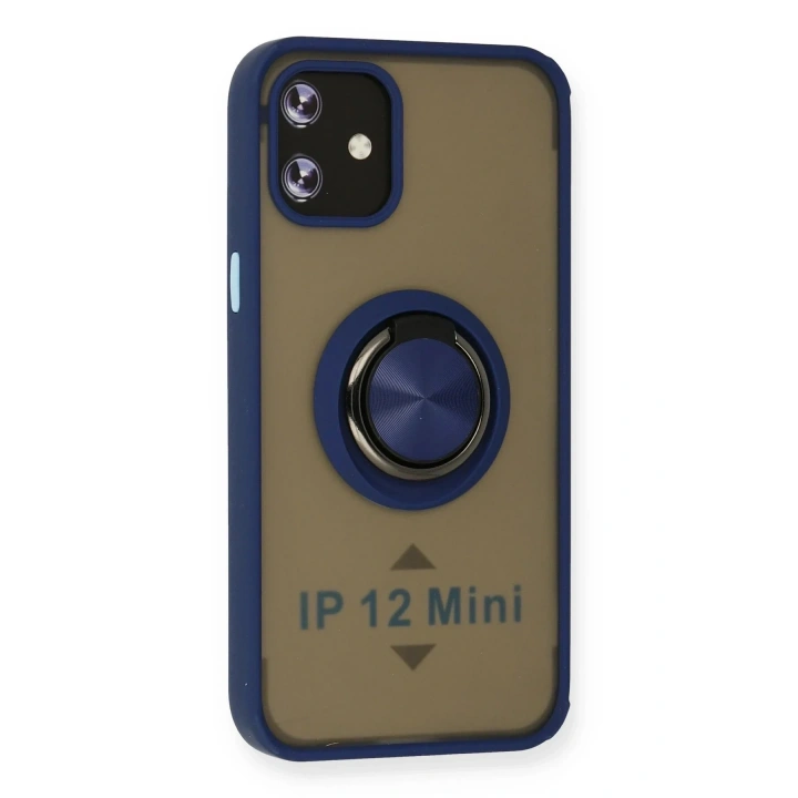 Mey İthalat®  iPhone 12 Mini Kılıf Montreal Yüzüklü Silikon Kapak - Lacivert