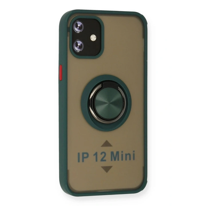 Mey İthalat®  iPhone 12 Mini Kılıf Montreal Yüzüklü Silikon Kapak - Yeşil