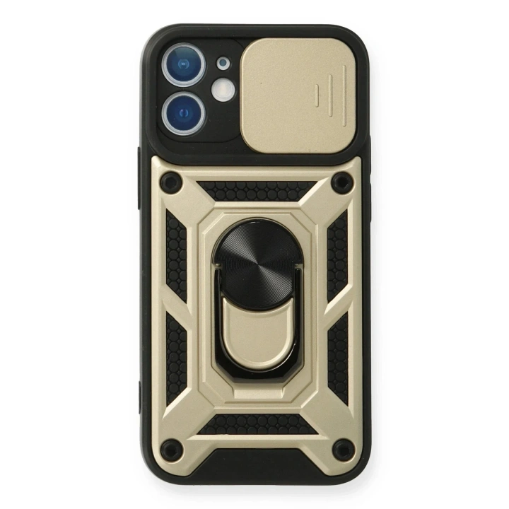 Mey İthalat®  iPhone 12 Mini Kılıf Pars Lens Yüzüklü Silikon - Gold