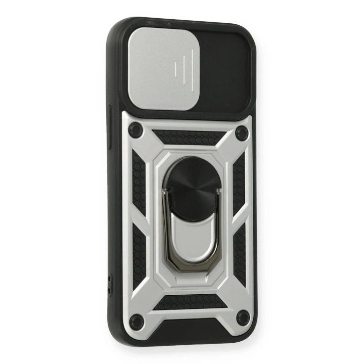 Mey İthalat®  iPhone 12 Mini Kılıf Pars Lens Yüzüklü Silikon - Gümüş