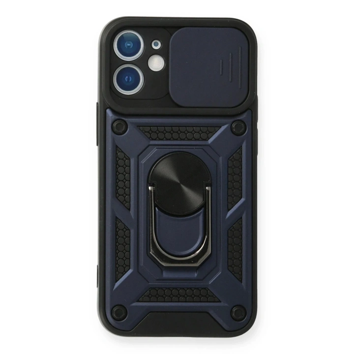 Mey İthalat®  iPhone 12 Mini Kılıf Pars Lens Yüzüklü Silikon - Lacivert