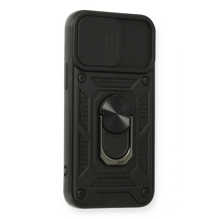 Mey İthalat®  iPhone 12 Mini Kılıf Pars Lens Yüzüklü Silikon - Siyah