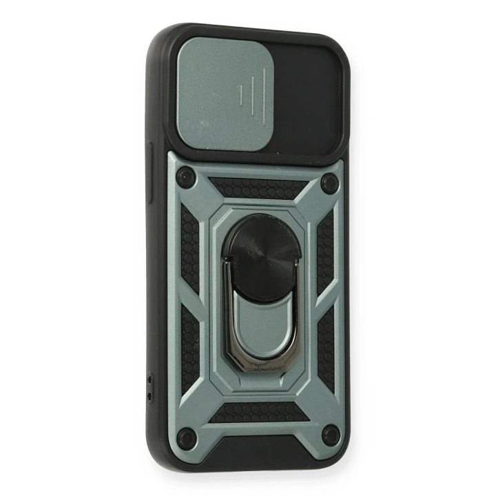Mey İthalat®  iPhone 12 Mini Kılıf Pars Lens Yüzüklü Silikon - Yeşil
