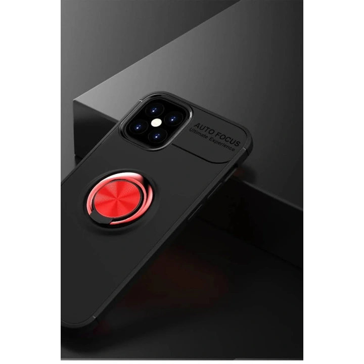 Mey İthalat®  iPhone 12 Mini Kılıf Range Yüzüklü Silikon - Siyah-Kırmızı