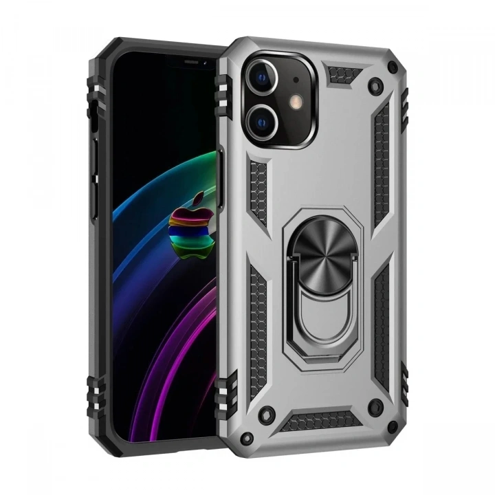 Mey İthalat®  iPhone 12 Mini Kılıf Sofya Yüzüklü Silikon Kapak - Gümüş