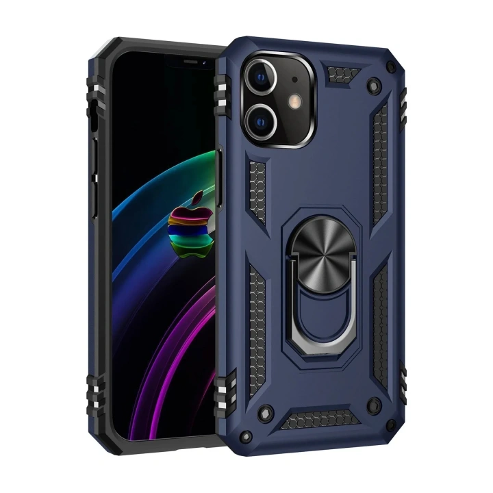Mey İthalat®  iPhone 12 Mini Kılıf Sofya Yüzüklü Silikon Kapak - Lacivert