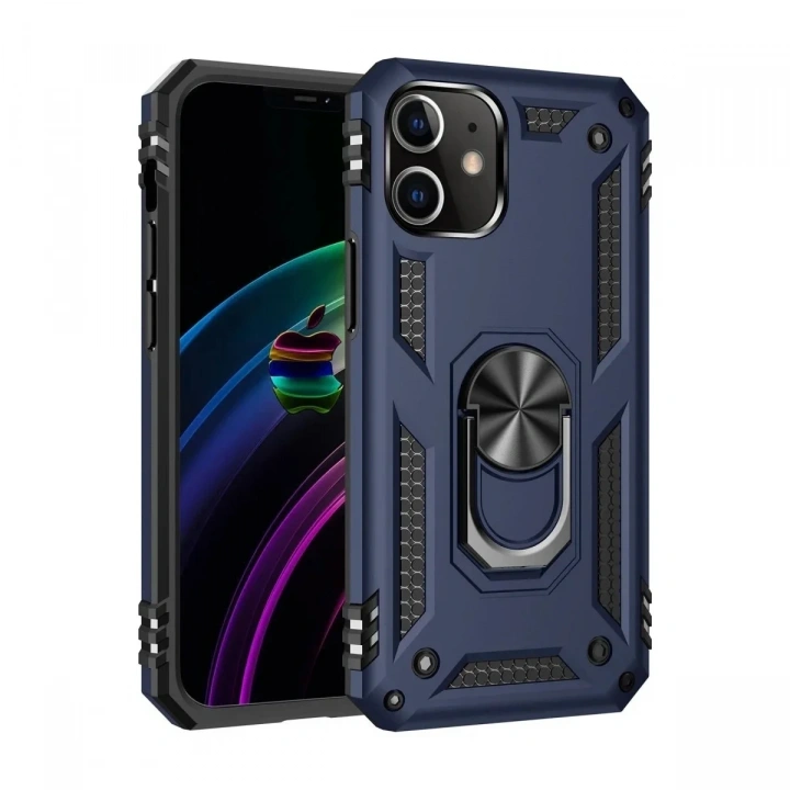 Mey İthalat®  iPhone 12 Mini Kılıf Sofya Yüzüklü Silikon Kapak - Lacivert