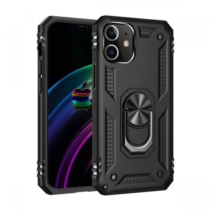 Mey İthalat®  iPhone 12 Mini Kılıf Sofya Yüzüklü Silikon Kapak - Siyah