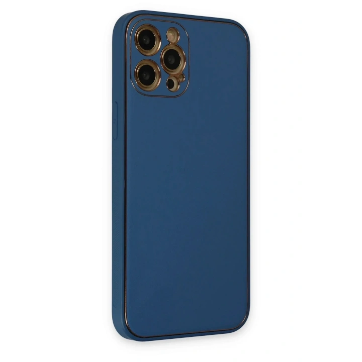 Mey İthalat®  iPhone 12 Pro Kılıf Coco Deri Silikon Kapak - Açık Mavi