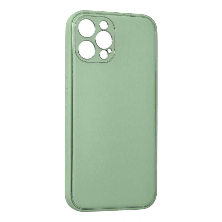 Mey İthalat®  iPhone 12 Pro Kılıf Coco Deri Silikon Kapak - Açık Yeşil