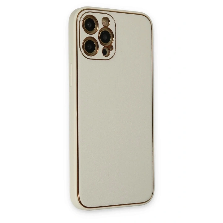 Mey İthalat®  iPhone 12 Pro Kılıf Coco Deri Silikon Kapak - Beyaz