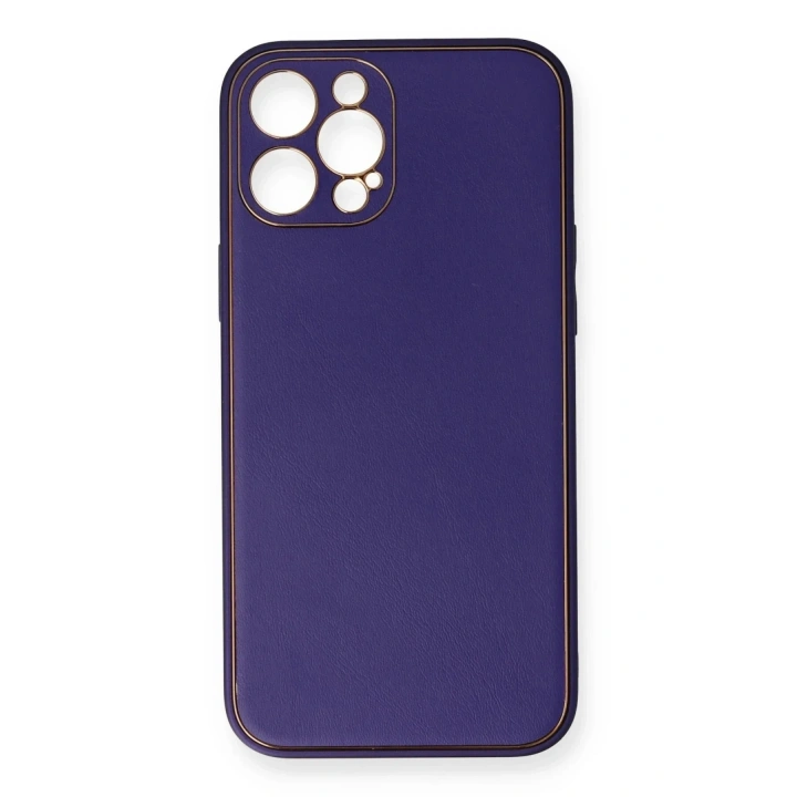 Mey İthalat®  iPhone 12 Pro Kılıf Coco Deri Silikon Kapak - Mor