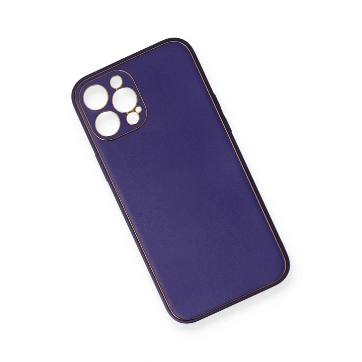 Mey İthalat®  iPhone 12 Pro Kılıf Coco Deri Silikon Kapak - Mor
