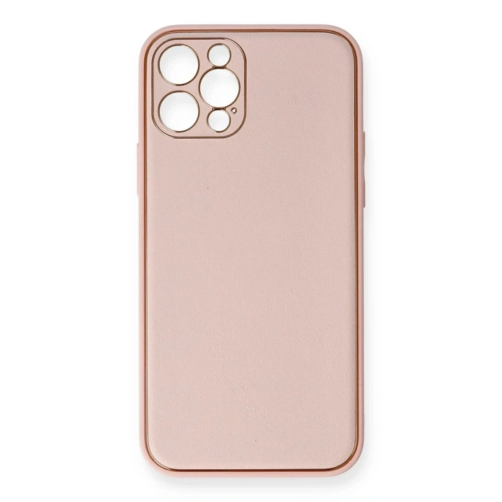Mey İthalat®  iPhone 12 Pro Kılıf Coco Deri Silikon Kapak - Pembe