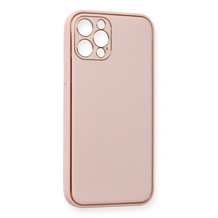 Mey İthalat®  iPhone 12 Pro Kılıf Coco Deri Silikon Kapak - Pembe