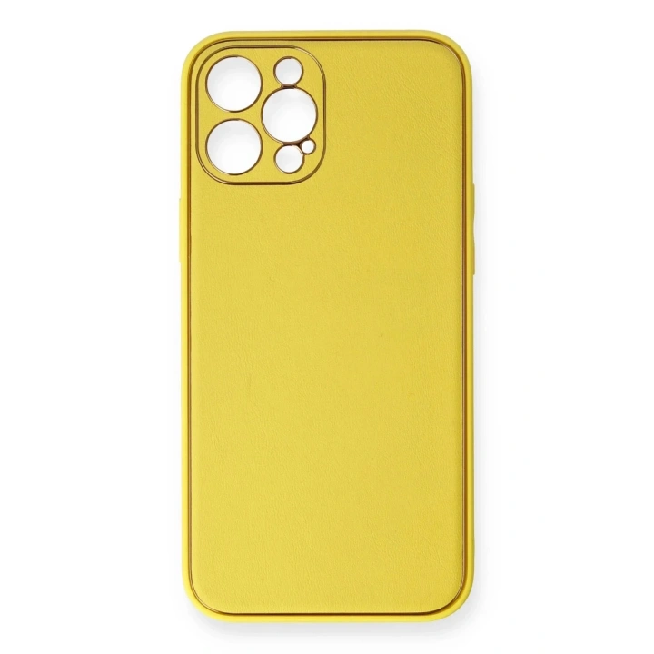 Mey İthalat®  iPhone 12 Pro Kılıf Coco Deri Silikon Kapak - Sarı