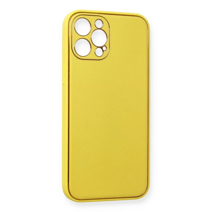 Mey İthalat®  iPhone 12 Pro Kılıf Coco Deri Silikon Kapak - Sarı
