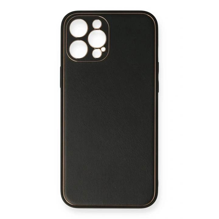 Mey İthalat®  iPhone 12 Pro Kılıf Coco Deri Silikon Kapak - Siyah