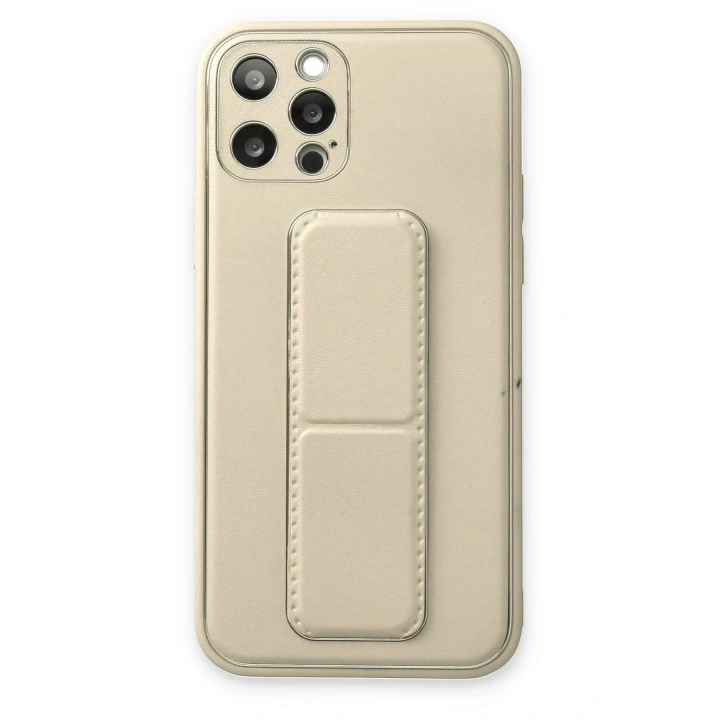Mey İthalat®  iPhone 12 Pro Kılıf Coco Deri Standlı Kapak - Beyaz