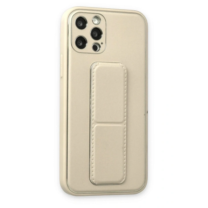 Mey İthalat®  iPhone 12 Pro Kılıf Coco Deri Standlı Kapak - Beyaz