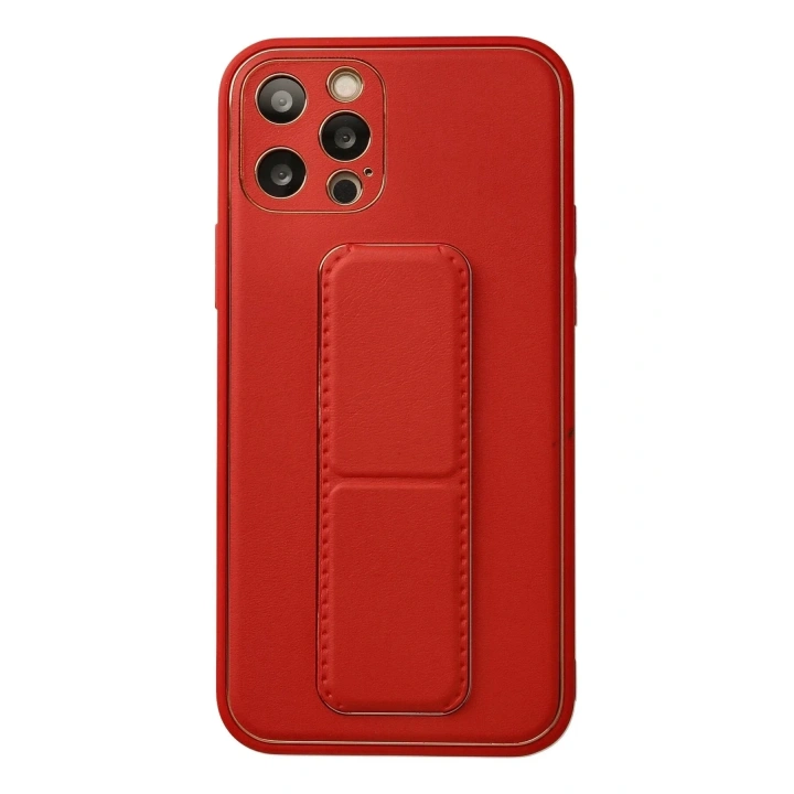 Mey İthalat®  iPhone 12 Pro Kılıf Coco Deri Standlı Kapak - Kırmızı