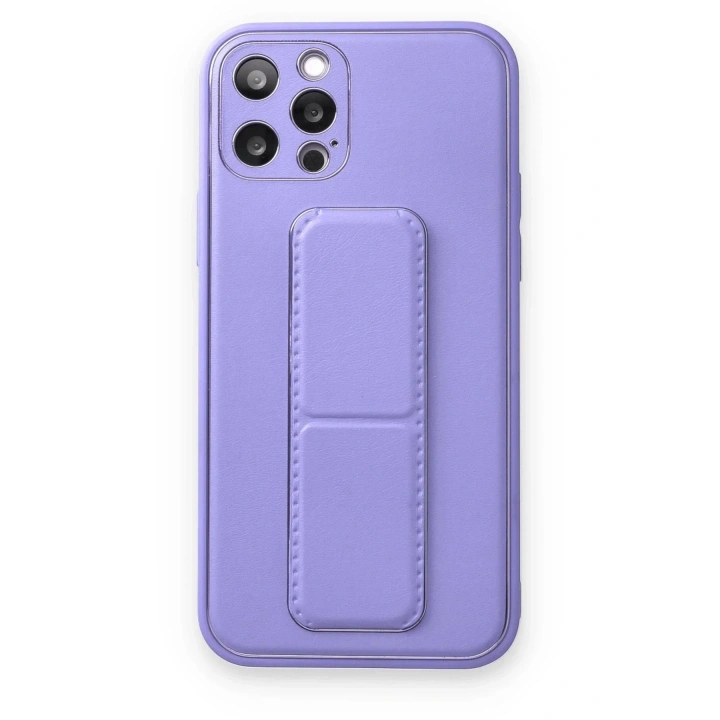 Mey İthalat®  iPhone 12 Pro Kılıf Coco Deri Standlı Kapak - Koyu Lila