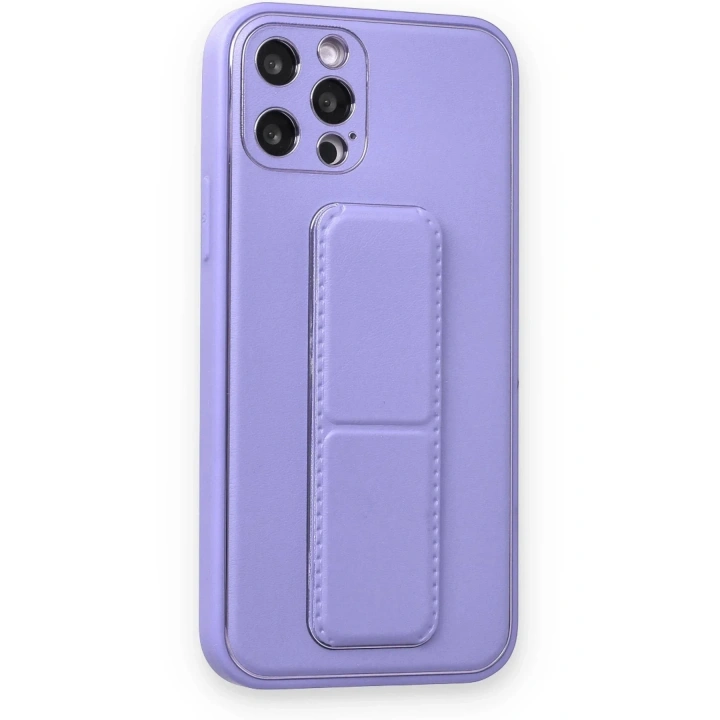 Mey İthalat®  iPhone 12 Pro Kılıf Coco Deri Standlı Kapak - Koyu Lila